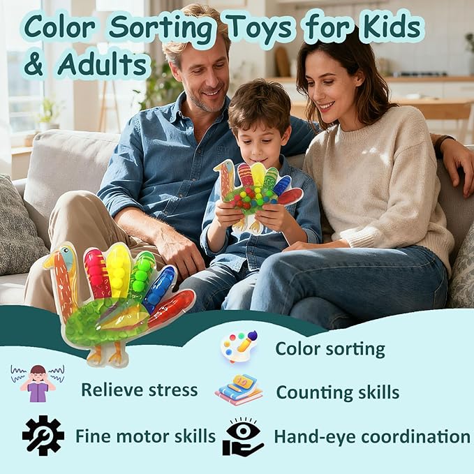 Color Sorting Toys for Toddlers, Squeeze Sensory Fidget Toys, Fine Motor Skills Toy, Montessori Learning Toys for Preschool Learning Activitie, Sensory Activity Toy for Kids 3+ & Adults