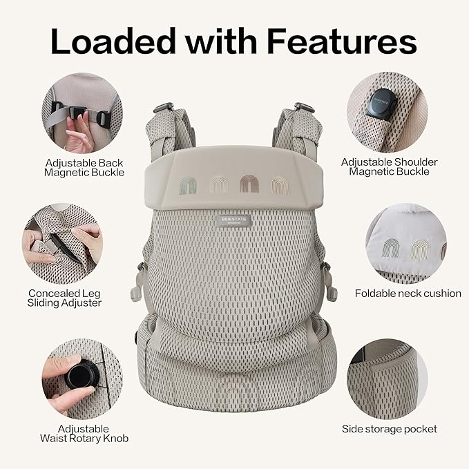 Rainbow Baby Carrier Newborn to Toddler, Breathable Mesh Baby Carrier with Adjustable Waist Rotary Knob, Enhanced Lumbar Support, Ergonomic, Sunshield,Lightweight Infant Carrier for 7-33 lbs