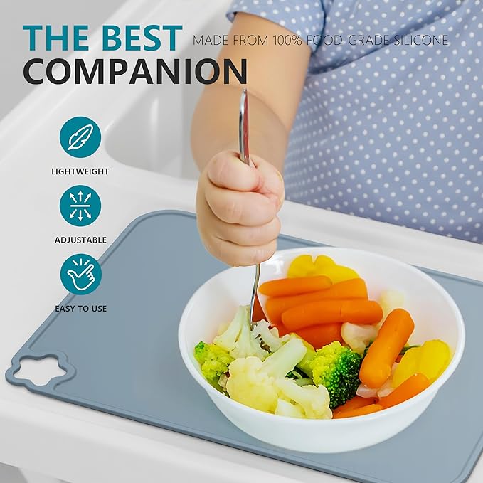 Silicone Placemat for Kid Stain-Proof Non-Slip Toddle， Reusable Portable，Heat Resistant for Toddlers placemat 2 Pack
