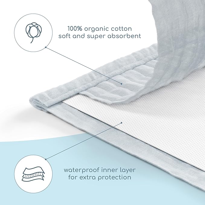 Muslin Burp Cloths Set, 6 Pieces, 100% Organic Cotton Hand Washcloths for Baby Boys and Girls Extra Absorbent and Soft Burping Rags (Monochrome - Multi Colored)