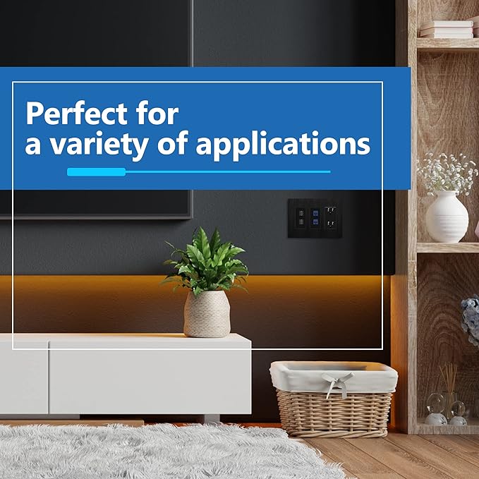 LIDER Brushed Finish Decorator Switch Cover, Screwless Wall Plate, Mid-Size 3-Gang 4.88" x 6.77", Unbreakable Polycarbonate Thermoplastic, UL Listed, LSWP-33M-BBK, Brushed Black