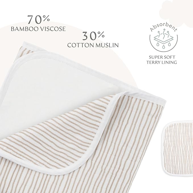 Bamboo Viscose Baby Hooded Towel & Washcloth Set for Babies and Toddlers, Soft & Absorbent, 70% Viscose from Bamboo, 30% Cotton Muslin - Imported (Taupe)