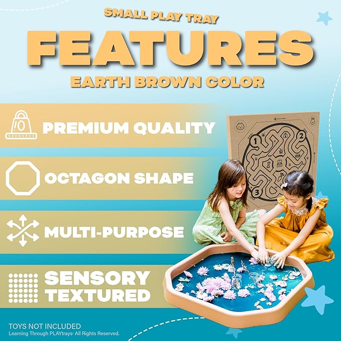 Tuff Tray (Small Brown), Sensory Tray with Textured Surface, Montessori Toy, Sand & Water Table, Sensory Bin for Toddlers and Kids