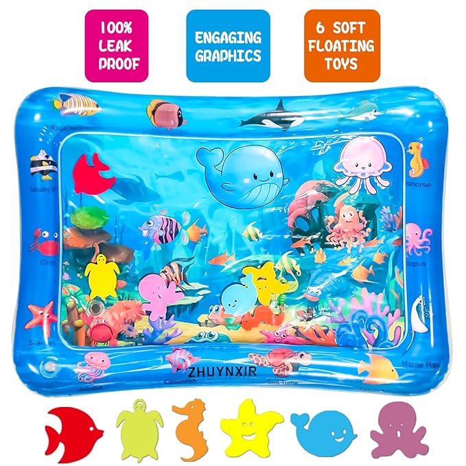 ZHUYNXIR Infant Play mat, Inflatable Play Mat Water Cushion Baby Water mat, Fun Early Development Activity Play Center for Newborn (27.5x20 in)