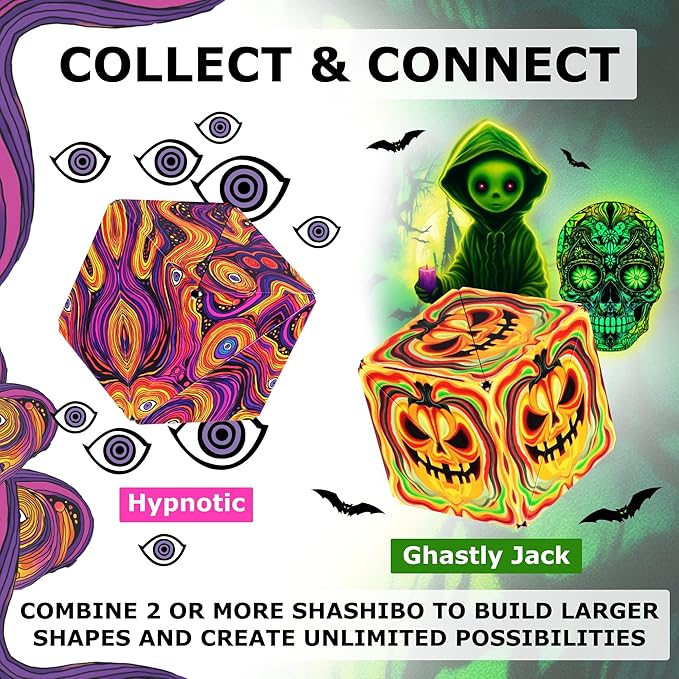 Shashibo Seasonal Halloween - Shape Shifting Box - Award-Winning, Patented Magnetic Puzzle Cube w/ 36 Rare Earth Magnets - Fidget Transforms Into Over 70 Shapes (Hypnotic Digital) - Limited Edition