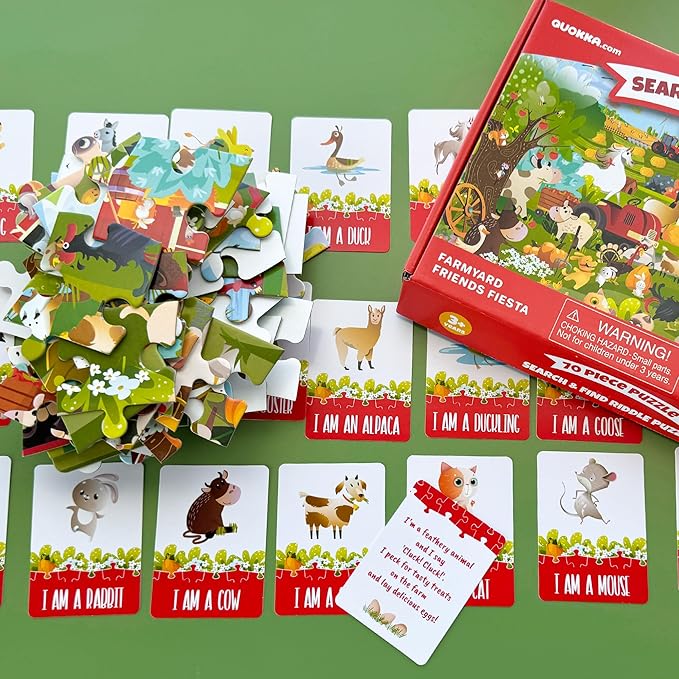 QUOKKA Search and Find Puzzles for Kids Ages 4-6 - Riddle Kids Puzzles 6-8 Years Old - 70 Unique Pcs - 20 Illustrated Guessing Cards - Engaging Children Themes - Farm Puzzle Gift for Toddlers 3-5