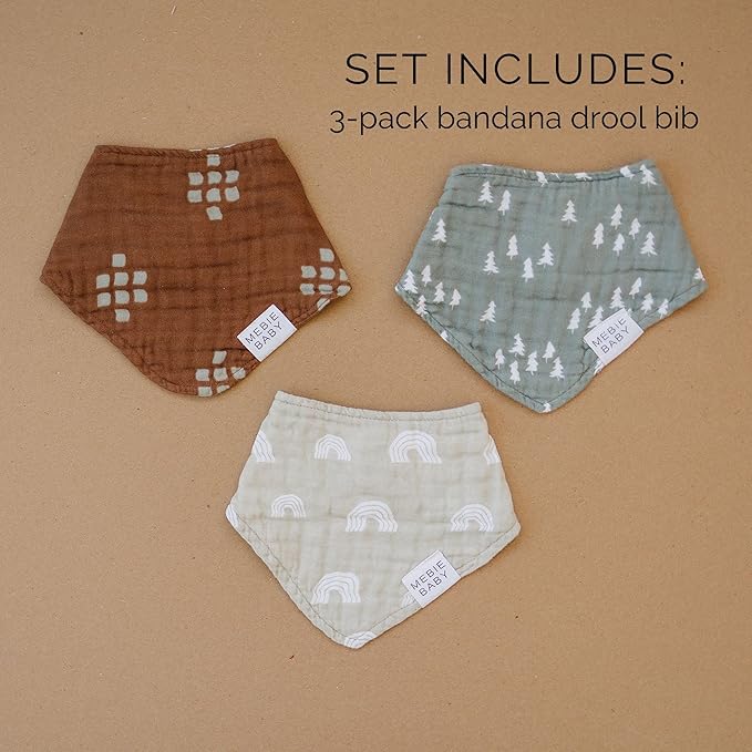 Mebie Baby Muslin Cotton Bib, 3 pack, Baby Bib Set for Burp, Spit Up, Drool, Bandana Bibs for Baby Boy or Baby Girl
