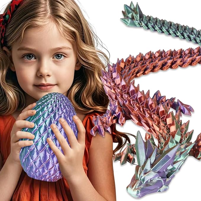 Large Dragon Eggs with Dragon Inside, 3D Printed Surprise Funny Gifts for Kids, Articulated Dragon Fidget Toys for Adults, Executive Desk Toys Office Room Décor (Gradient Blue-Green-Brown)