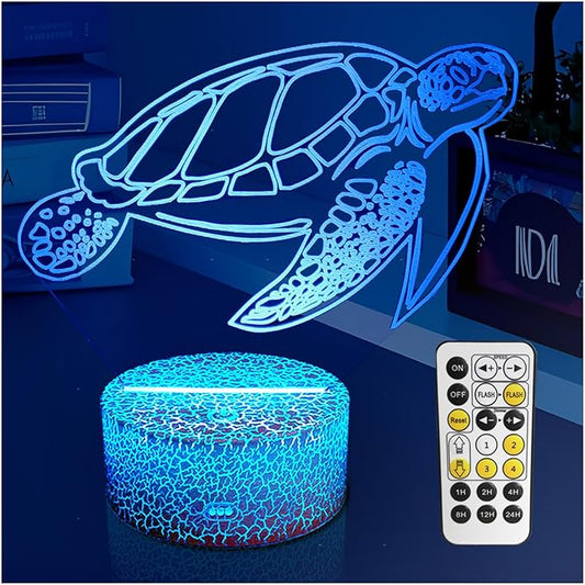 Ocean Sea Turtle Night Light, 3D Illusion Turtle Night Lamp for Kids Room, Multi Color Changing with Timing Remote, Sea Turtle Bedroom Decor for Boy Girl, Gifts for Teen Kid