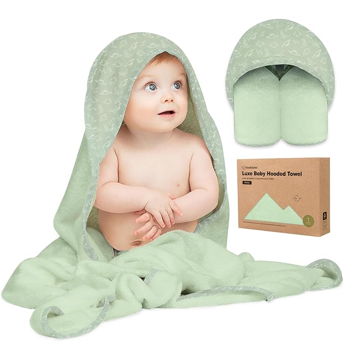 KeaBabies Hooded Baby Towel for Newborn - Viscose Derived from Bamboo Large Baby Bath Towels with Hood for Boys, Girls, Toddler, Extra Absorbent & Soft Newborn Bath Essentials (Dinos, Petite)