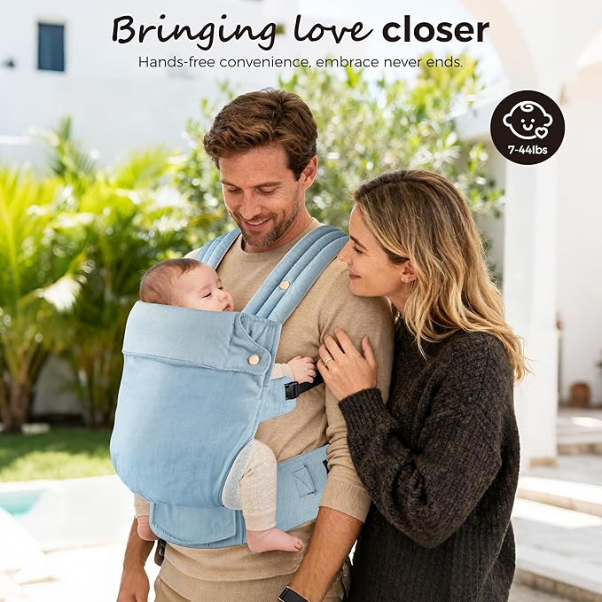 Baby Carrier Newborn to Toddler- Ergonomic,Cozy and Lightweight Infant Carrier for 7-40lbs,3 Carry Positions Newborn Carrier,Denim Blue