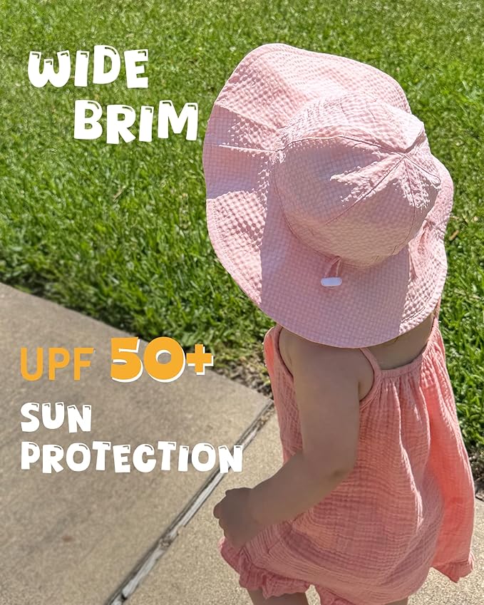 HONGTEYA Baby Sun Hat Toddler Girl Beach Hat Adjustable Outdoor Summer Hat UPF 50+ Sun Protection Wide Brim Infant Kids