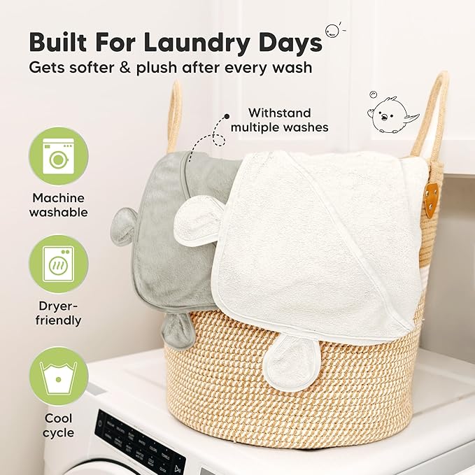 KeaBabies 2-Pack Hooded Baby Towels for Newborn - 30x30 Soft & Absorbent Viscose from Bamboo Baby Bath Towels with Hood for Infant, Toddler,Kids,Boys Girls,Newborn Bath Essentials (Graphite, Petite)