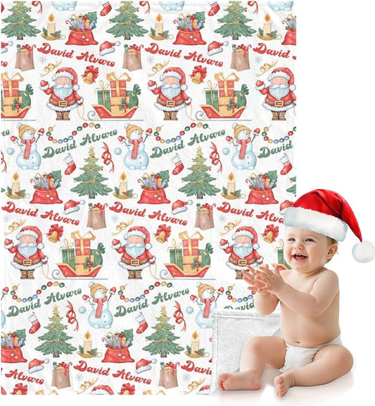 Ship Next Day - Custom Christmas Baby Blanket with Name | Multiple Styles Optional, Personalized Flannel Toddler Blanket, Christmas Swaddle for Boys & Girls, Xmas Decor Throw