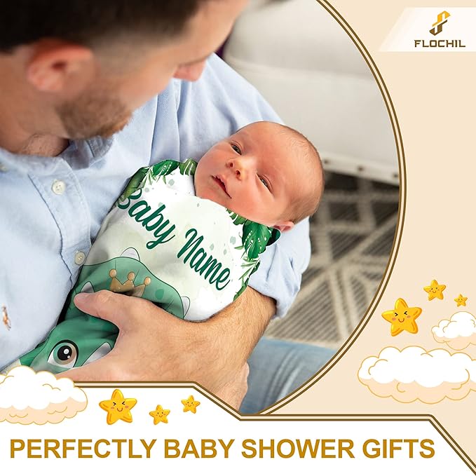FLOCHIL Personalized Baby Blankets, Custom Baby Blanket - Baby Blanket with Name for Boys, Best Gift for Baby, Newborn Elephants Flush Fleece (30x40) (Dinosaur 3)