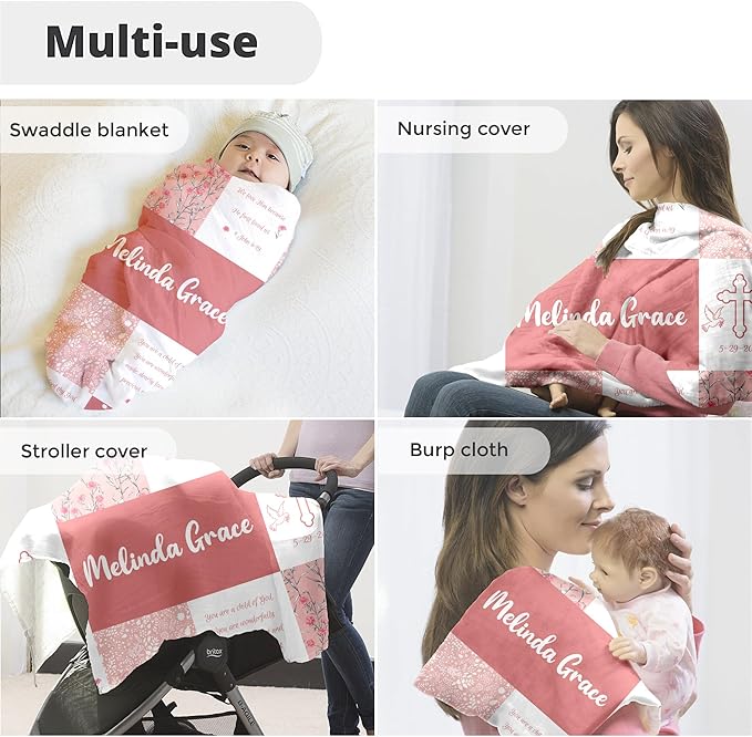 MDPrints Custom Baby Blankets for Boys and Girls, Personalized Baby Gifts, Customized Newborn Blanket with Name, Minky Plush Fleece (Baptism TM01)