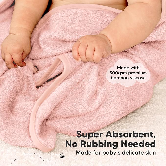 KeaBabies 2-Pack Hooded Baby Towels for Newborn - 30x30 Soft & Absorbent Viscose From Bamboo Baby Bath Towels with Hood for Infant, Toddler,Kids,Boys Girls,Newborn Bath Essentials (Rose Ivory, Petite)