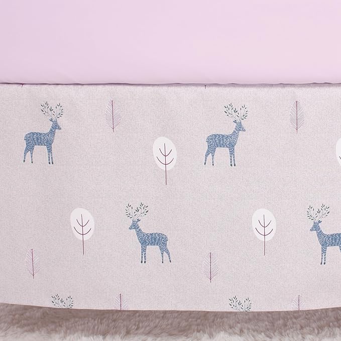 CaSaJa Baby 3-Piece Crib Bedding Set for Boys Girls, Including Soft Quilted Comforter(Blanket), Fitted Crib Sheet and Skirt, Soft Nursery Bedding Set Made of Silky Comfy Materials, Reindeer Forest