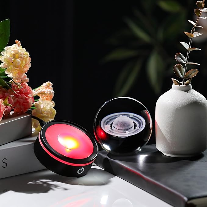 3D Saturn Model Crystal Ball Led Lamp Base - Space Decor World Globe Planets Sphere Night Light 80mm 3.15 Inch - Solar System Decor Best Birthday Astronomy Gifts for Men Physics Science Teacher