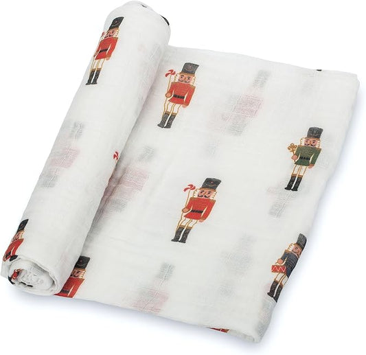 LollyBanks Muslin Swaddle Blanket | 100% Cotton | Newborn and Infant Blanket | Large 47 x 47 inches for Girls | Light Weight and Breathable | Nutcrackers Christmas Theme