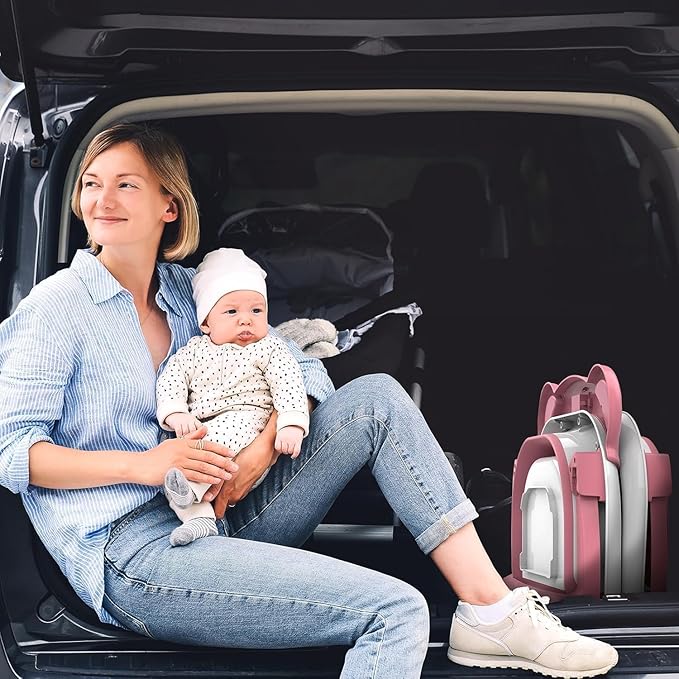 TPN Collapsible Baby Bathtub, Baby Bath Tub with Soft Cushion & Real-Time Thermometer, Baby Bathtub Infant to Toddler Tub (0-36 Months), Portable Travel Baby Tubs for Newborns (Pink)