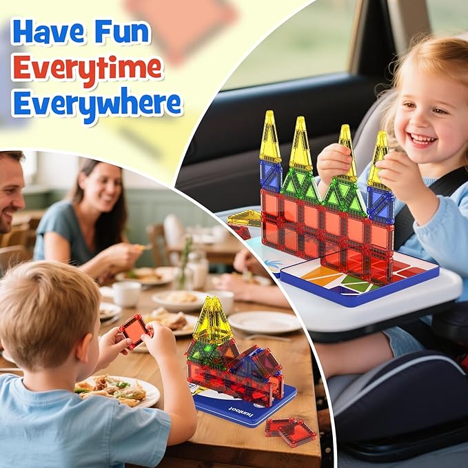 Magnetic Tiles Mini Building Blocks STEM Toys for 3-8 Year Olds,Travel-Friendly Set with Storage Iron Box,Educational Construction Playset for Toddlers,Birthday Gift for Boys & Girls