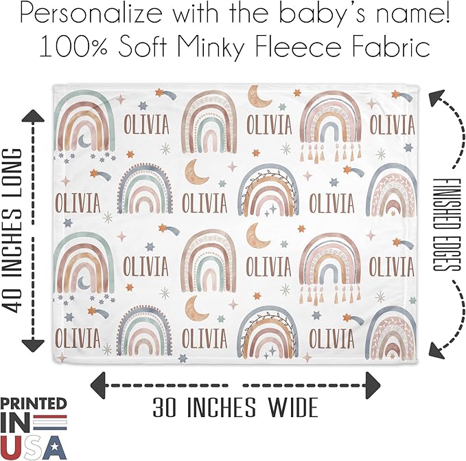 Girls Love A Monogram - Personalzied Custom Boho Rainbow Floral Baby Blankets for Girls with Name Shower Gift (Boho Rainbow, 30 X 40 Baby)