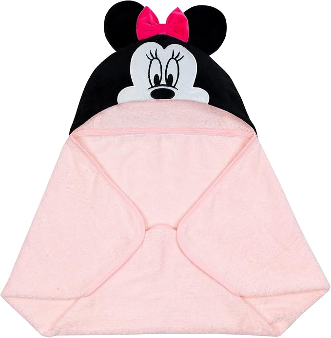 Lambs & Ivy Disney Baby Minnie Mouse Pink Cotton Hooded Baby Bath Towel