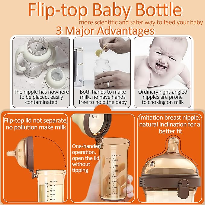 PPSU Baby Bottle, Bottles for Breastfed Babies, Flip-top Anti-Colic Baby Bottles 8oz/240mL 0-3 Months