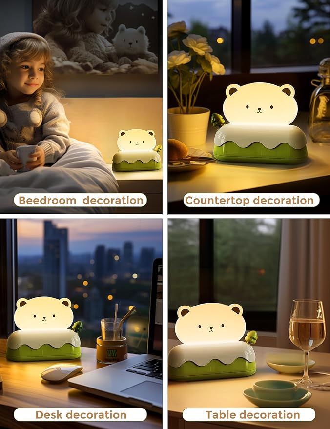 LOHAS Cute Night Light for Kids, Kawaii Bear Lamp, USB Rechargeable, Color Changing RGB, Decor for Bedroom, Nursery, Livingroom
