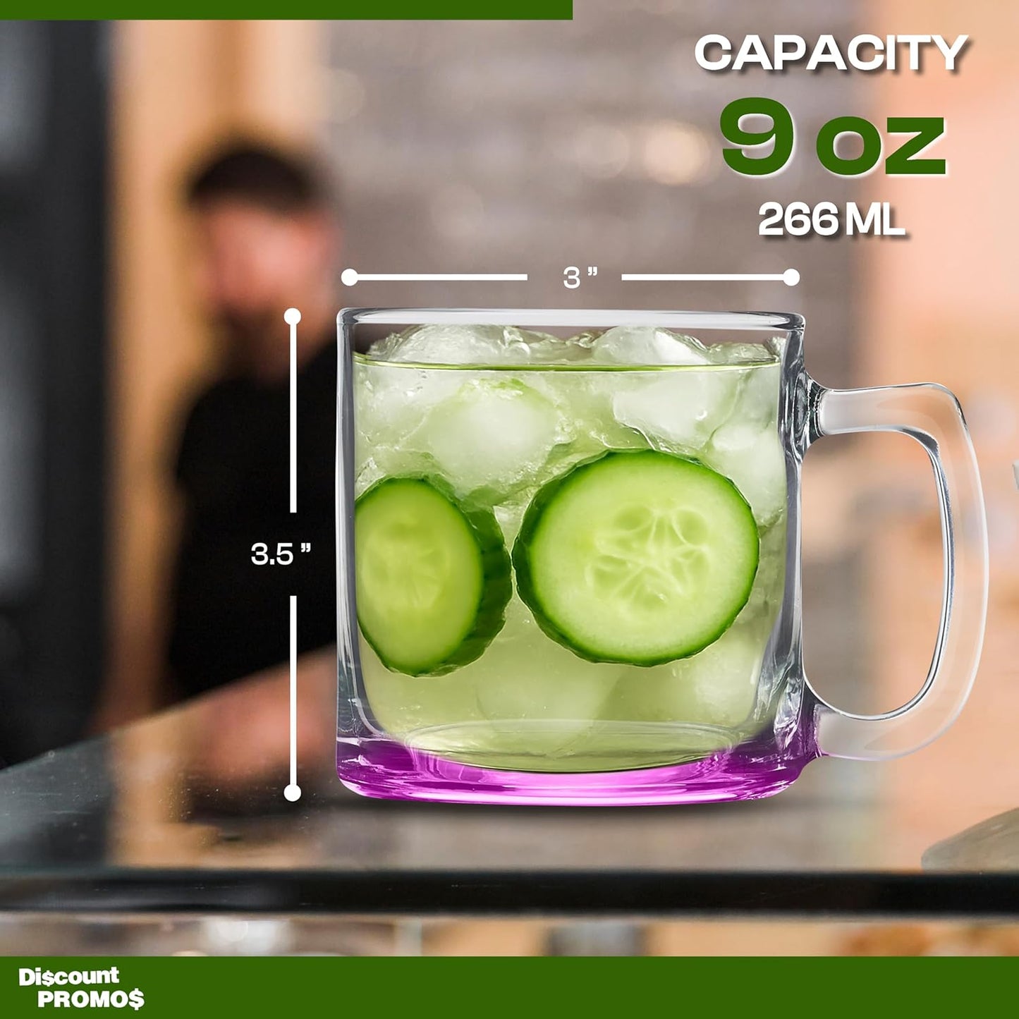 DISCOUNT PROMOS Small Glass Coffee Mugs 9 oz. Set of 10, Bulk Pack - Perfect for Coffee, Tea, Espresso, Hot Cocoa, Other Beverages - Pink