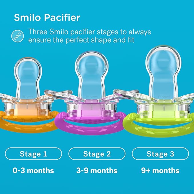 Smilo Baby Pacifier with Orthodontic Design for Healthy Dental Development - Stage 2 for Babies 3-9 Months - Pack of 3X 100% Silicone Pacifiers BPA Free - Orange
