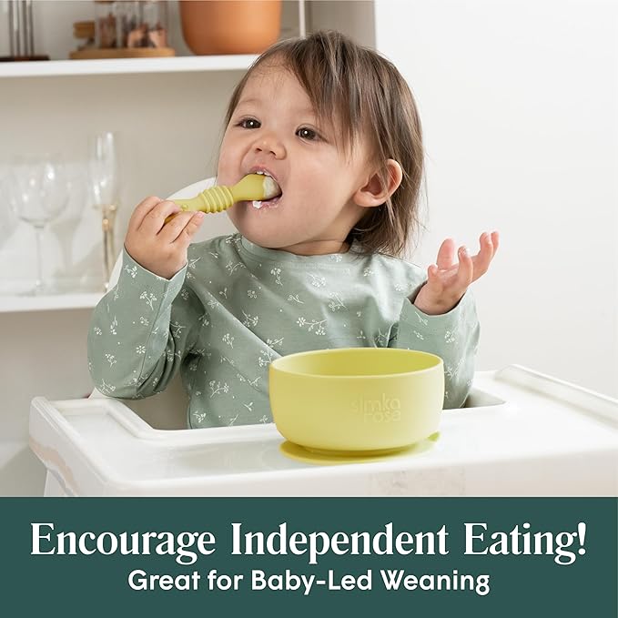 Simka Rose Baby Bowl and Spoon Set, Suction Bowls for Toddler, BPA-Free Silicone, Dishwasher and Microwave Safe Feeding Supplies (Emerald)