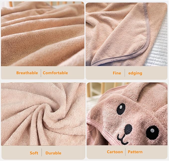 ROMASA Baby Bath Towel with Hooded Cute Design Ultra Soft Thick Cotton Bath Towel Shower Gift for Newborn,35X35 inches (Pink)