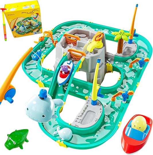 Leak-Proof Double-Tier Water Table Toys Playset with Cover, with Built in Pump, Kids Outside Play Toys for Toddlers 3-5 Ages 4-8 for Outside Garden Beach Pool
