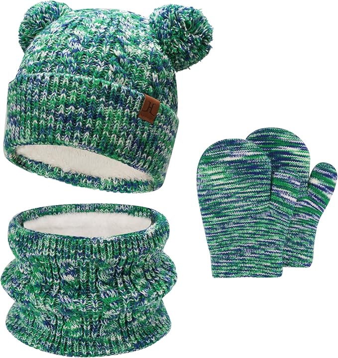 Kids Toddlers Winter Beanie Hats Gloves Neck Scarf Set Mittens Gifts for 0 6 12 Months 1 2 3 4-8 Year Old Baby Girls Boys