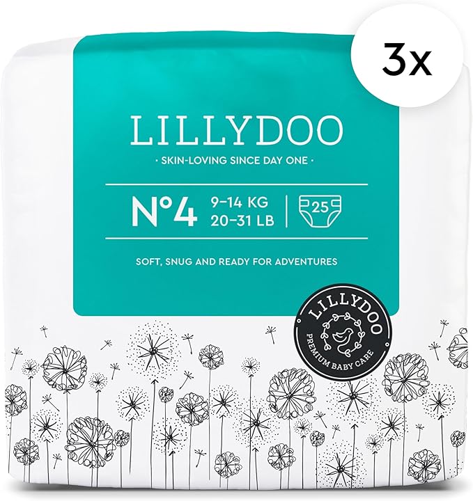 LILLYDOO Baby Diapers - Size 4 (20-31 lbs), Half-Monthly Supply (75 Count), Leak Protection, Skin-Friendly, Ultrasoft, Perfume- & Chlorine-Free, Hypoallergenic, Dermatologist Tested, Oeko-TEX®