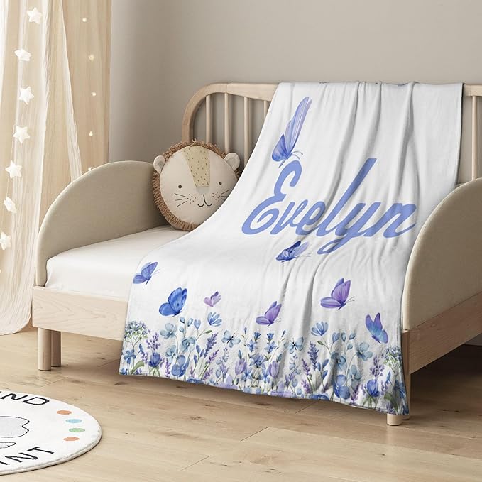 Customized Butterfly Baby Blanket - Personalized Soft Fleece Bed Throw for Newborns, Toddlers - Girls & Boys - Birthday & Christmas