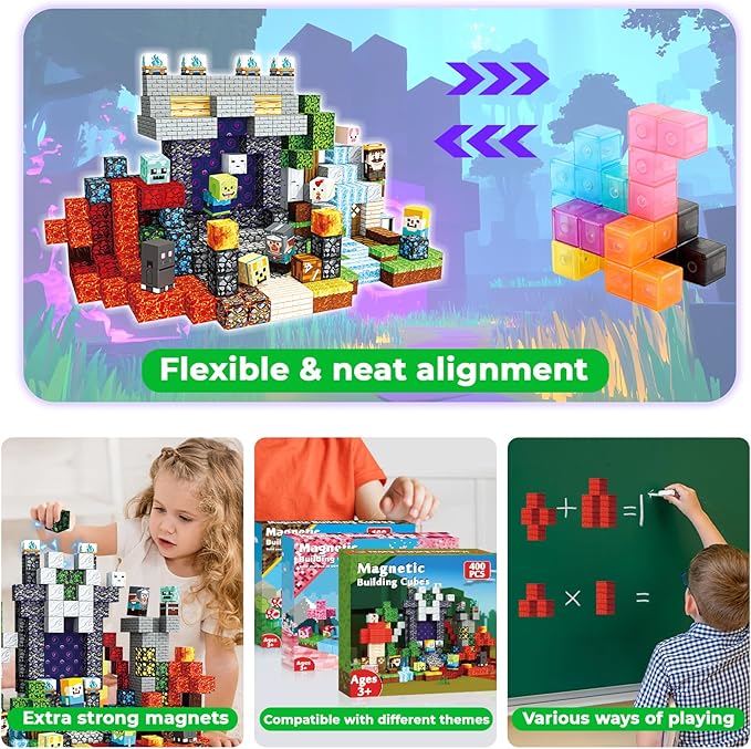 Magnetic Blocks - 400PCS Magnetic Building Blocks Toys Forest Portal, Magnetic Tiles Kids Build Cubes 2025 Upgraded STEM Game Toys, Christmas Birthday Gifts for Boys & Girls Ages 3+