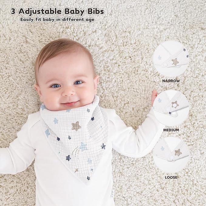 Susurration Muslin Baby Drool Bibs 6Pack Soft Triangular Adjustable Baby Bandana Bibs for Unisex Baby Girls & Boys