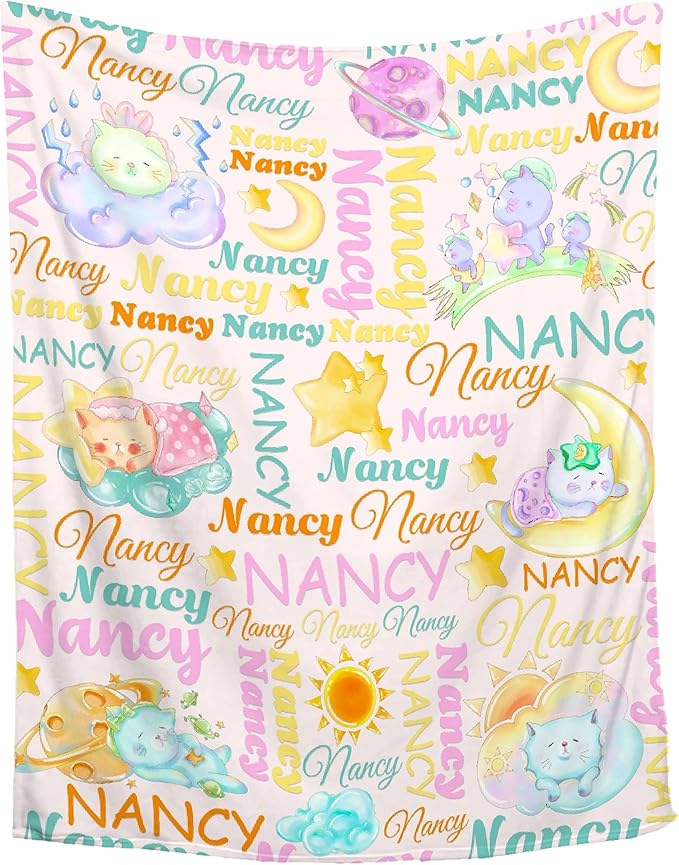 Personalized Baby Blanket with Name - Custom Swaddle Blanket for Toddlers, Infants, Kids & Newborns - Nursery Stroller Crib Decor Throw - Birthday Gift
