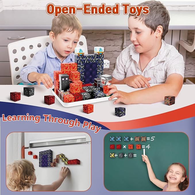 70PCS Magnetic Building Blocks Travel Toys for Kids Ages 4-8, Lava Portal Mini Magnetic Blocks with Iron Storage Box, Portable Magnet Cubes STEM Learning Set for Toddler Boys Girls Ages 3+