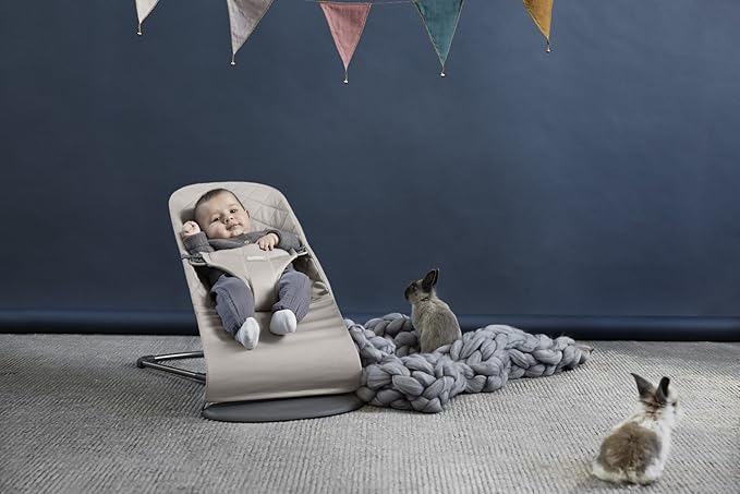 BabyBjörn Bouncer Bliss, Sand Gray, Cotton | 2-in-1 Adjustable Baby Bouncer Seat and Toddler Chair, Newborn to Toddler (8-29 lbs), 4 positions, Lightweight & Portable