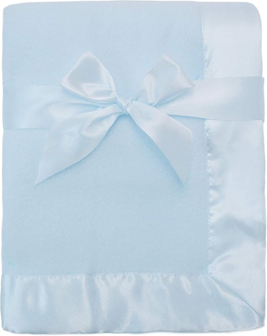 American Baby Company Fleece Blanket with Silk-Like Satin Trim, Soft, Warm & Cozy, Blue, 30" x 40" for Boys and Girls, Perfect for Baby Carrier, Stroller, Travel and Gifting