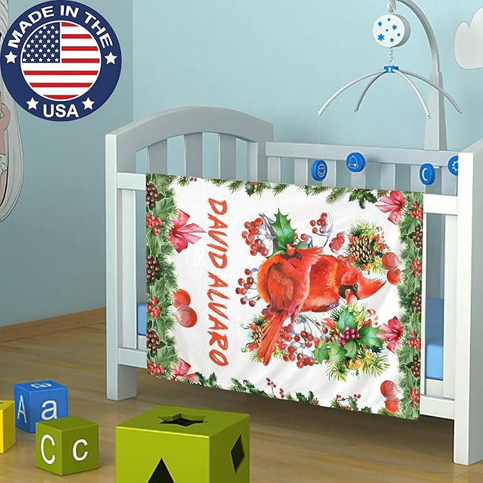 Ship Next Day - Custom Christmas Baby Blanket with Name | Multiple Styles Optional, Personalized Flannel Toddler Blanket, Christmas Swaddle for Boys & Girls, Xmas Decor Throw