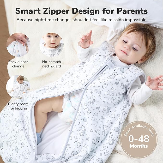 Mama Cheetah Baby Sleep Sack 2.5 TOG, Organic Cotton Baby Wearable Blanket with Two-Way Zipper, Swaddle Transition Baby Sleeping Bag for Newborn Infant Toddler Boy Girl, 0-6 Months