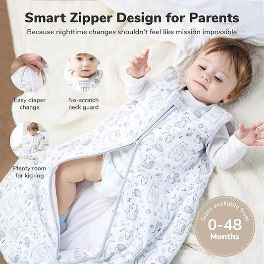 Mama Cheetah Baby Sleep Sack 2.5 TOG, Organic Cotton Baby Wearable Blanket with Two-Way Zipper, Swaddle Transition Baby Sleeping Bag for Newborn Infant Toddler Boy Girl, 6-12 Months