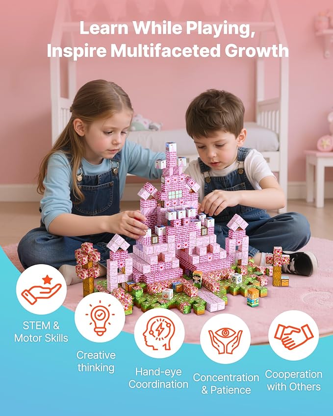 VEVOR Magnetic Blocks, 100 PCS Princess Castle Set, Magnetic Building Cubes for Kids, STEM Montessori Sensory Toys for Christmas Birthday Gift, Construction Stacking Toy for 3+ Years Old Boys & Girls