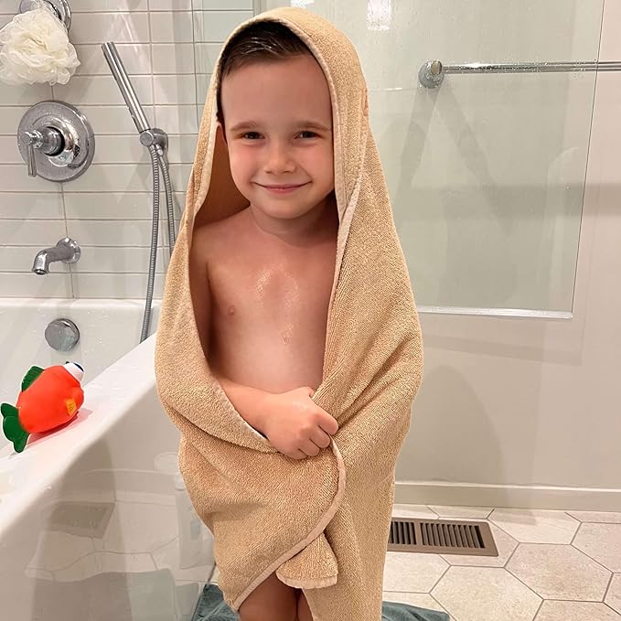 Pine & Palm Home Hooded Baby Towel – Turkish Cotton & Rayon from Bamboo, Soft & Absorbent, Quick-Dry | Neutral Newborn & Toddler Bath Towel | Gift-Ready Bag (Pearl)