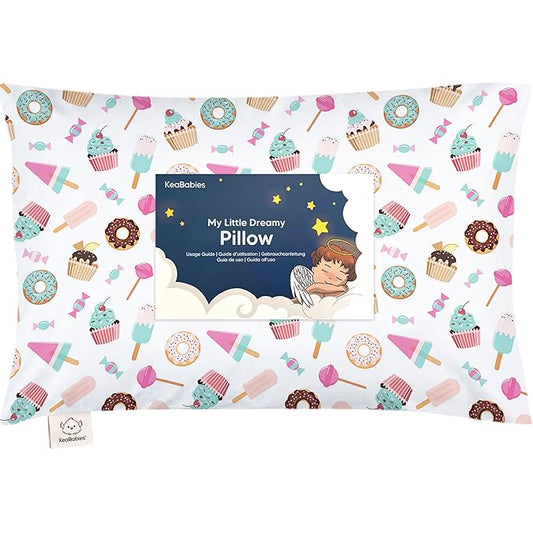Toddler Pillow with Pillowcase - 13x18 My Little Dreamy Kids Travel Bed Pillows for Sleeping, Organic Cotton Small Pillowcase, Soft & Breathable, Machine Washable, Toddlers 2-5 years old (Sweet Tooth)
